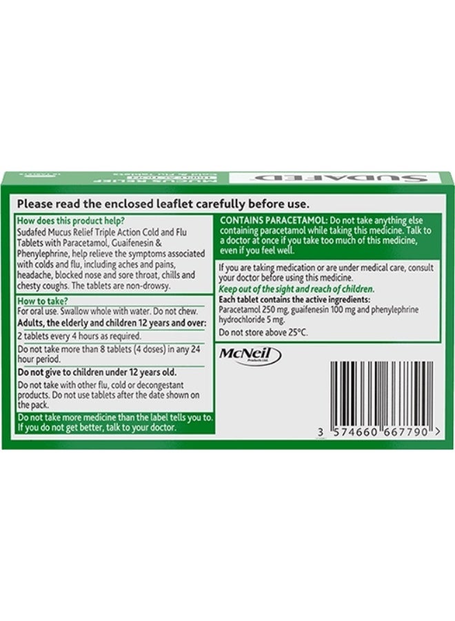 Sudafed Mucus Relief Triple Action Cold & Flu Tablets (Pack of 16), Helps Fight Cold and Flu and Unblocks the Nose, Reduces Mucus, Works in 15 Minutes - Image 2