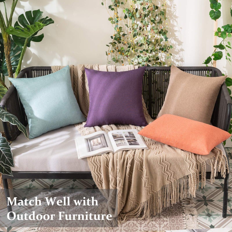 MIULEE Pack of 2 Decorative Outdoor Solid Waterproof Throw Pillow Covers Faux Linen Garden Farmhouse Cushion Cases for Summer Patio Tent Balcony Couch Sofa 20x12 Inch Coral Red - Image 3