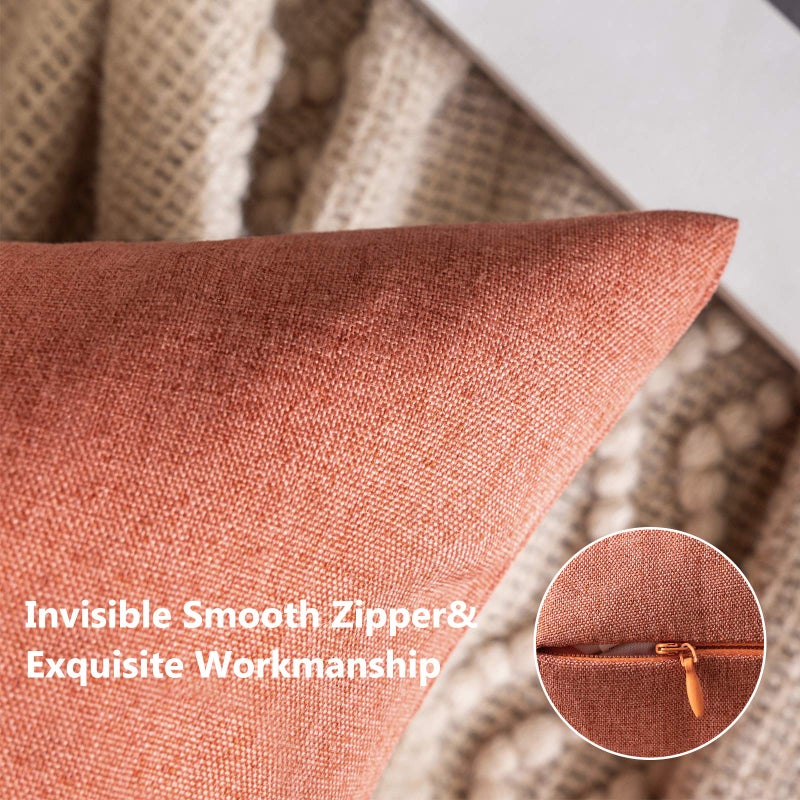 MIULEE Pack of 2 Decorative Outdoor Solid Waterproof Throw Pillow Covers Faux Linen Garden Farmhouse Cushion Cases for Summer Patio Tent Balcony Couch Sofa 20x12 Inch Coral Red - Image 2