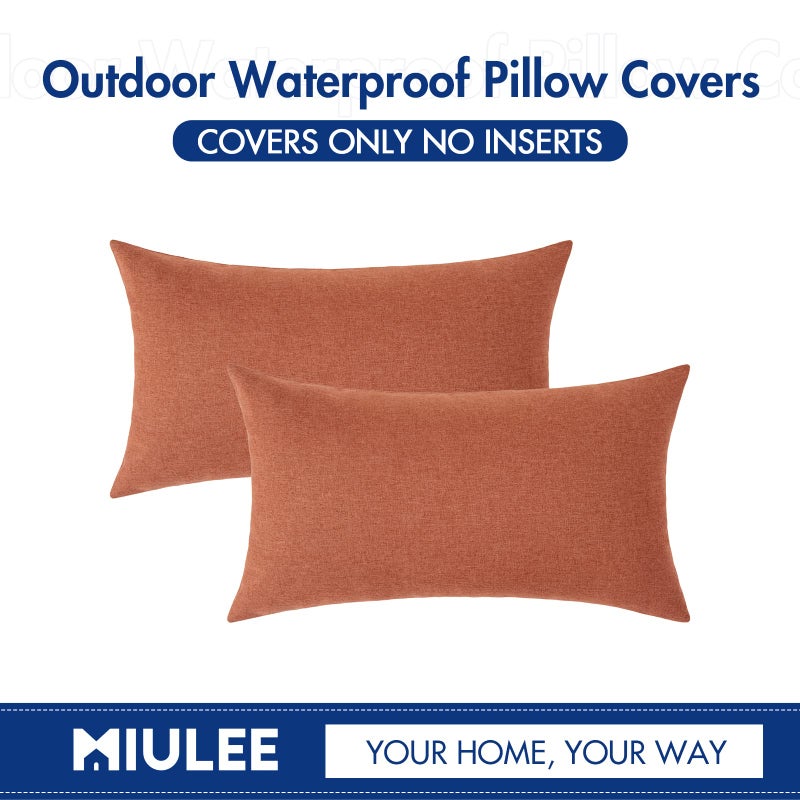 MIULEE Pack of 2 Decorative Outdoor Solid Waterproof Throw Pillow Covers Faux Linen Garden Farmhouse Cushion Cases for Summer Patio Tent Balcony Couch Sofa 20x12 Inch Coral Red - Image 5