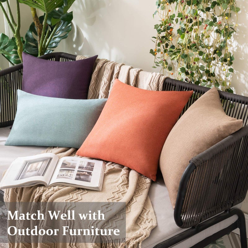 MIULEE Pack of 2 Decorative Outdoor Solid Waterproof Throw Pillow Covers Faux Linen Garden Farmhouse Cushion Cases for Summer Patio Tent Balcony Couch Sofa 20x12 Inch Coral Red - Image 4