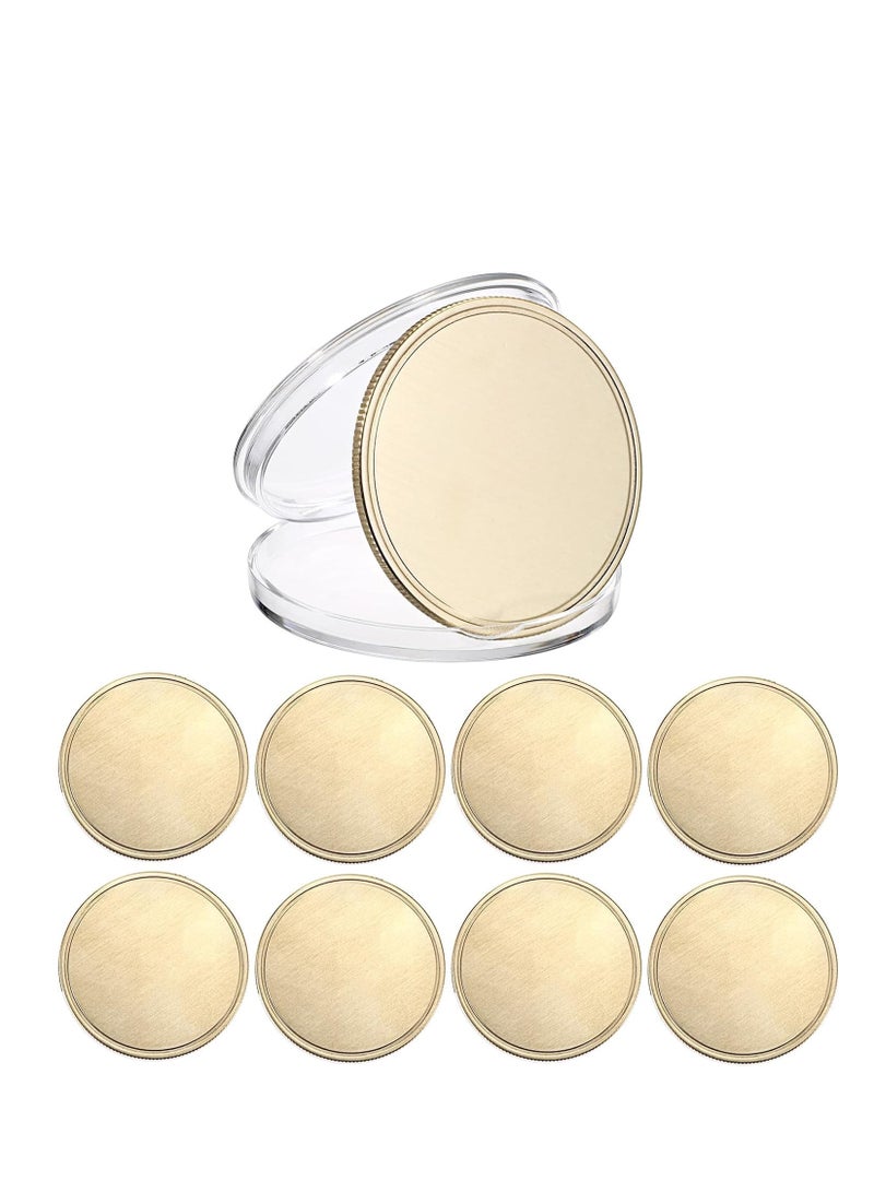 Blank Challenge Coins, 8Pcs 1.6 Inch Blank Brass Coins with Acrylic Protection Box for Laser Engraving, Metal Embossing Round Coins for DIY Crafts Gifts Coin Collection Jewelry Making Souvenir Medal - Image 1