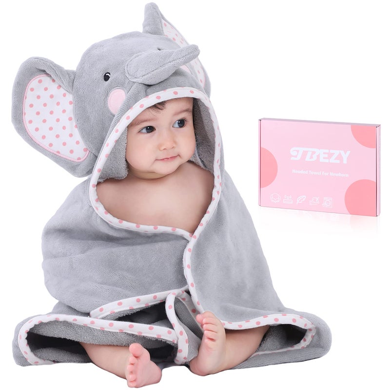 TBEZY Baby Hooded Towel with Unique Animal Design Ultra Soft Thick Cotton Bath Towel for Newborn Elephant
