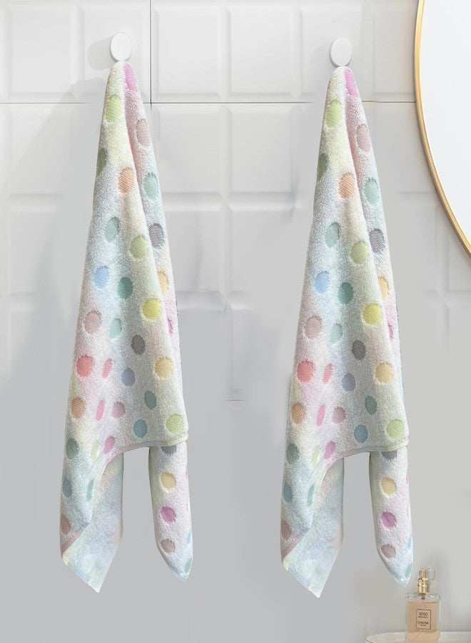 USTIDE مجموعة مناشف يدوية USTIDE 100% قطن بيضاء وملونة بنقاط بولكا للحمام، مناشف ناعمة ماصة (2 منشفة يدوية، 13.8x27.5 بوصة) - Image 3