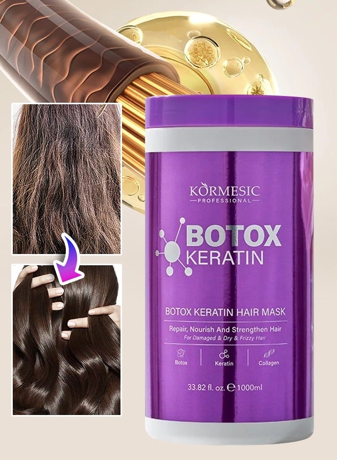 Kormesic 1000ml Botox Keratin Hair Mask Repair Dry Damaged Nourishing Moisturizing Strengthening Improve Rough Hair & Promote Smooth Hairs with Collagen Restore Healthy Hair Follicles - Image 1