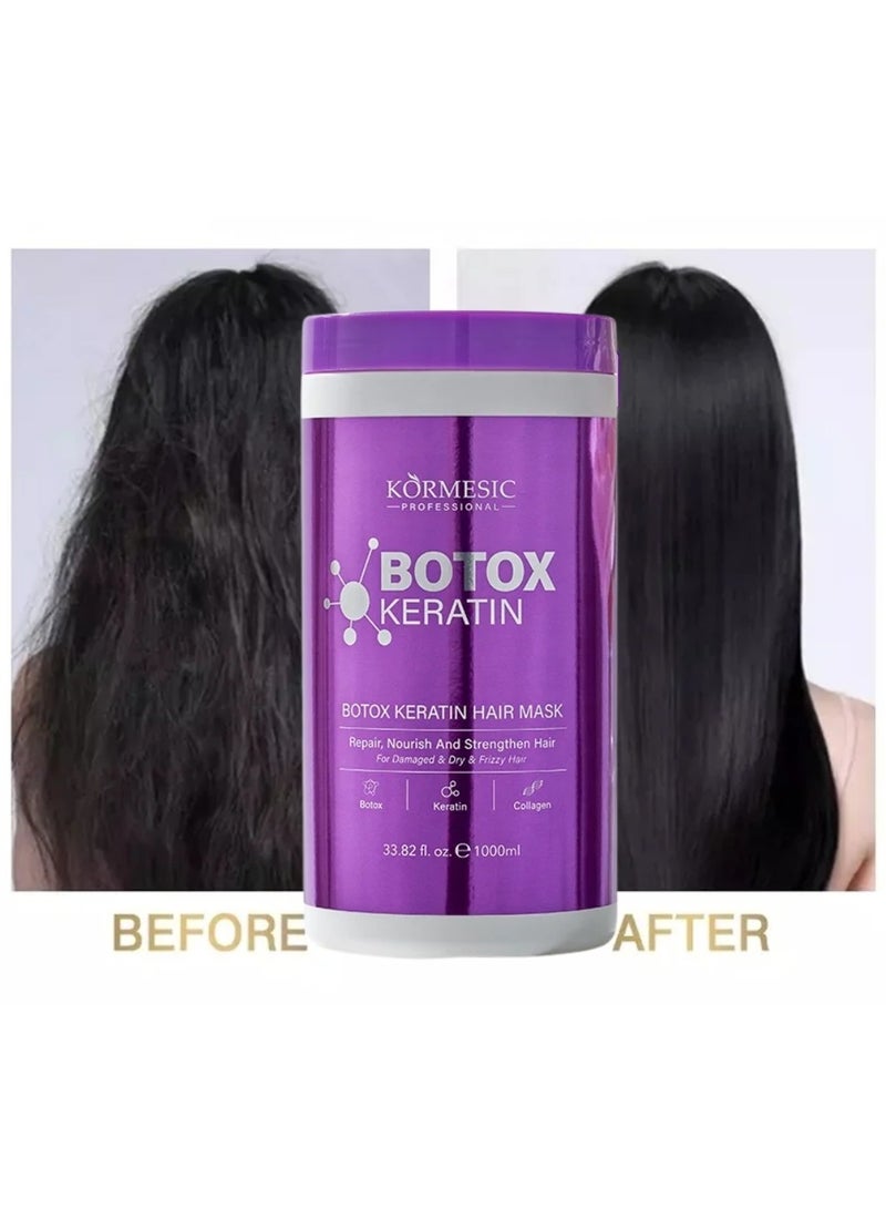 Kormesic 1000ml Botox Keratin Hair Mask Repair Dry Damaged Nourishing Moisturizing Strengthening Improve Rough Hair & Promote Smooth Hairs with Collagen Restore Healthy Hair Follicles - Image 2