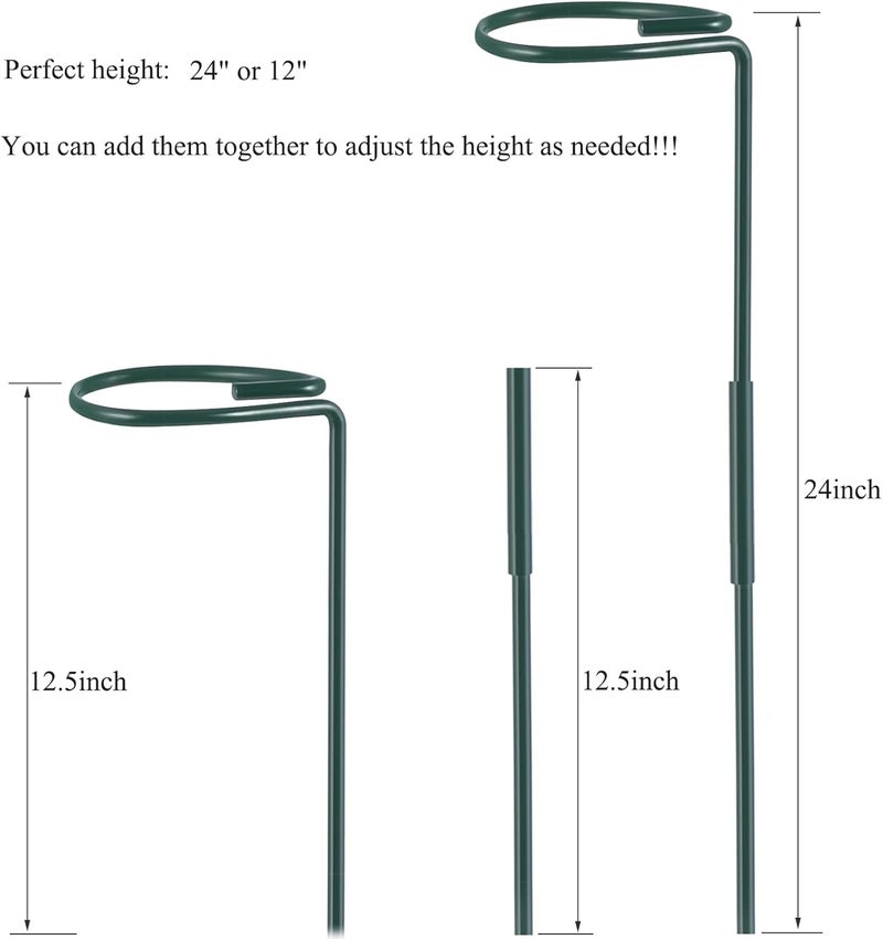 RAIKEDR دعم نباتي - 6 قطع ارتفاع قابل للتعديل 12" أو 24"، دعامة نباتية، حلقات دعم نباتية، دعائم نباتية لساق واحدة، لزهور الأمارلس والطماطم والبيوني وزهرة اللوز والورد (24 بوصة) - Image 2