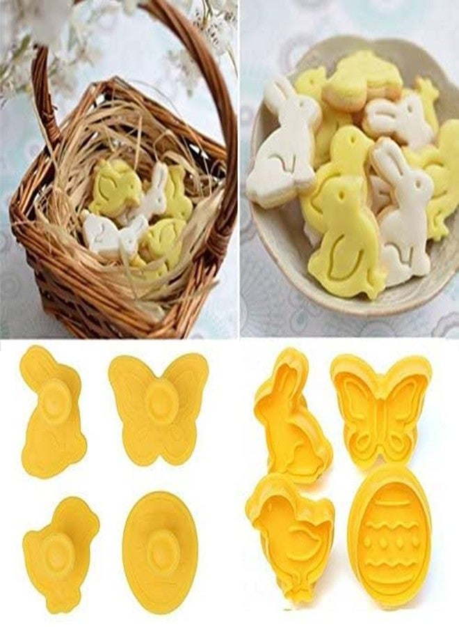 Cake Decor 4 Pieces Easter Egg Theme Rabbit Butterfly Plastic Biscuit Cutter Plunger Cutter - Image 5