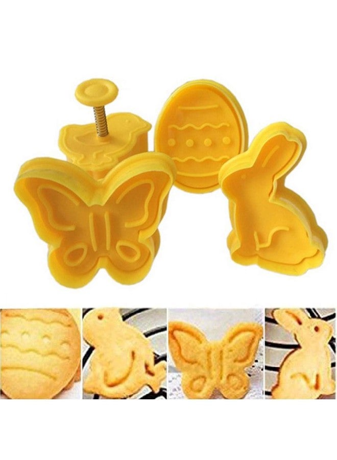 Cake Decor 4 Pieces Easter Egg Theme Rabbit Butterfly Plastic Biscuit Cutter Plunger Cutter - Image 1