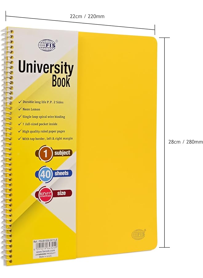 erorex Deluxe University Book Spiral Pp Neon Soft Cover 1 Subject 215X279Mm Size 40 Sheets Lemon Color Fsub1Ss8.5X11Le - Image 4