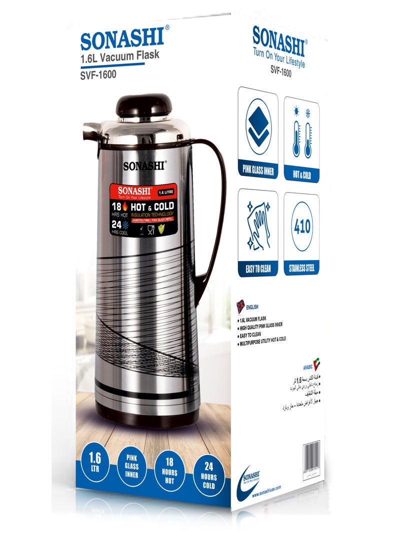 SONASHI - 1.6L Vacuum Flask for Hot & Cold Beverages | Portable Thermos for Keeping Hot/Cold 18 & 24 Hours Retention | Easy to Clean | Ideal for Outings | Thermos/Vacuum Flask SVF-1600 - Image 1