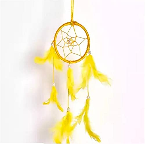 SoilMade Yellow Car Dream Catcher, Round Shape, Feather and Metal Made, Size Aprox 5inches and 25g, Pack of 1 Car Dream Catcher in Box - Image 1