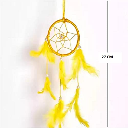 SoilMade Yellow Car Dream Catcher, Round Shape, Feather and Metal Made, Size Aprox 5inches and 25g, Pack of 1 Car Dream Catcher in Box - Image 3