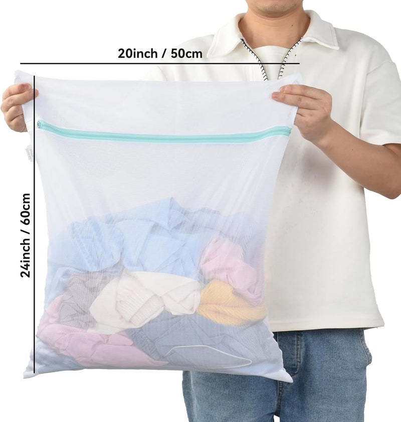 O تراكي حقيبة غسيل من نوع Mesh للملابس الحساسة، مقاس 20×24 بوصة، مناسبة للغسالة، مزودة بسحاب. لغسيل البرازيليات والملابس الداخلية والأحذية. للاستخدام في السفر والتخييم والسكن الجامعي والمنزل. لونها أبيض. - Image 3