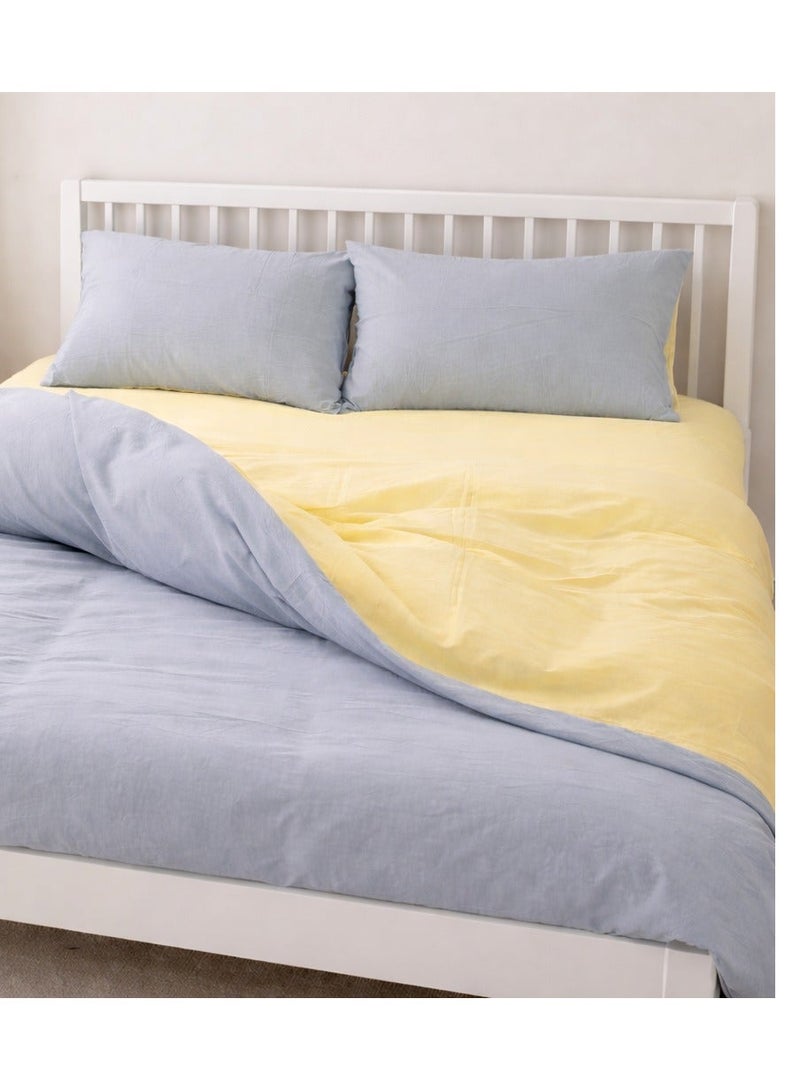 Lovstro 100% Cotton Duvet Cover Set, Premium 4pcs, Certified toxin-free, King Size, Reversible, Soft Bedding Sheets, 1 Duvet Cover With Zipper 220x240cm, 1 Fitted Sheet, 2 Pillowcases (Cream & Blue) - Image 2