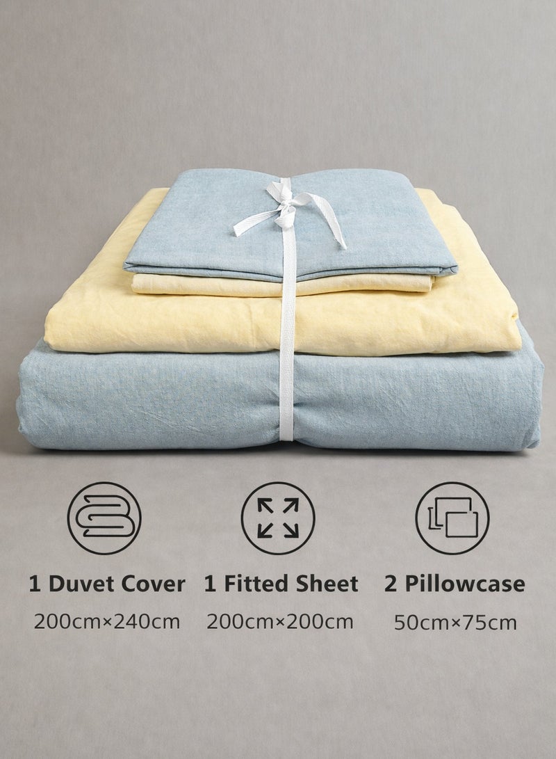 Lovstro 100% Cotton Duvet Cover Set, Premium 4pcs, Certified toxin-free, King Size, Reversible, Soft Bedding Sheets, 1 Duvet Cover With Zipper 220x240cm, 1 Fitted Sheet, 2 Pillowcases (Cream & Blue) - Image 5