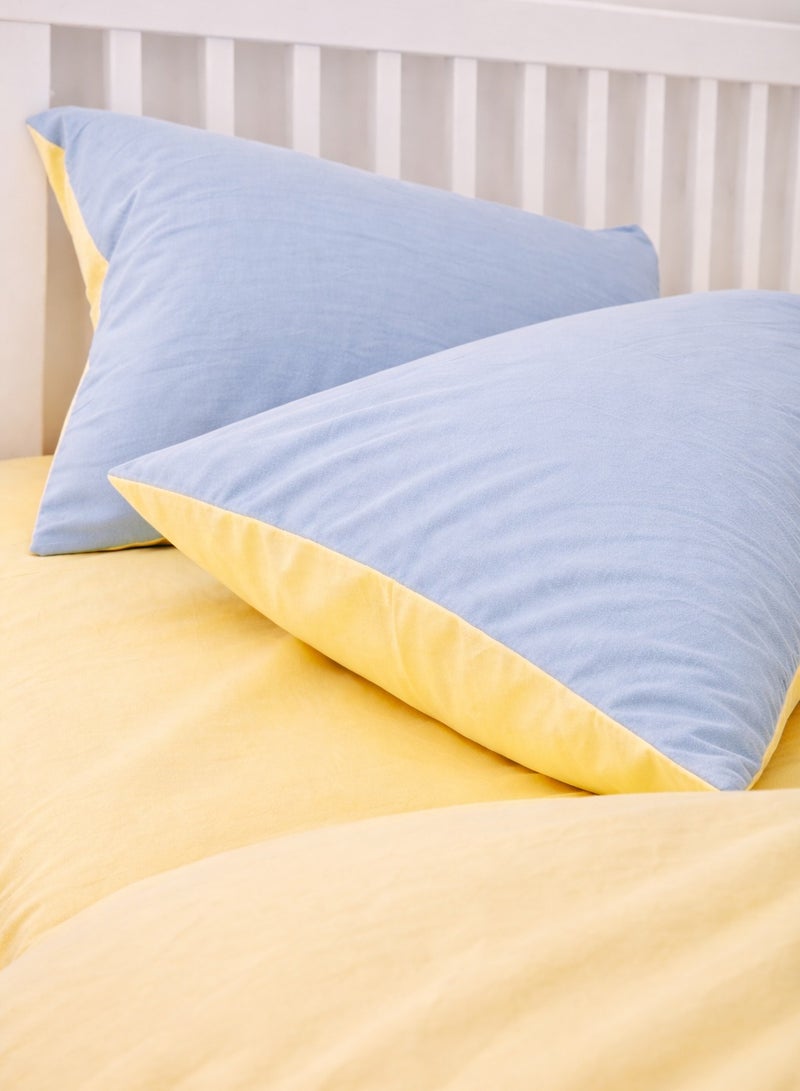 Lovstro 100% Cotton Duvet Cover Set, Premium 4pcs, Certified toxin-free, King Size, Reversible, Soft Bedding Sheets, 1 Duvet Cover With Zipper 220x240cm, 1 Fitted Sheet, 2 Pillowcases (Cream & Blue) - Image 3