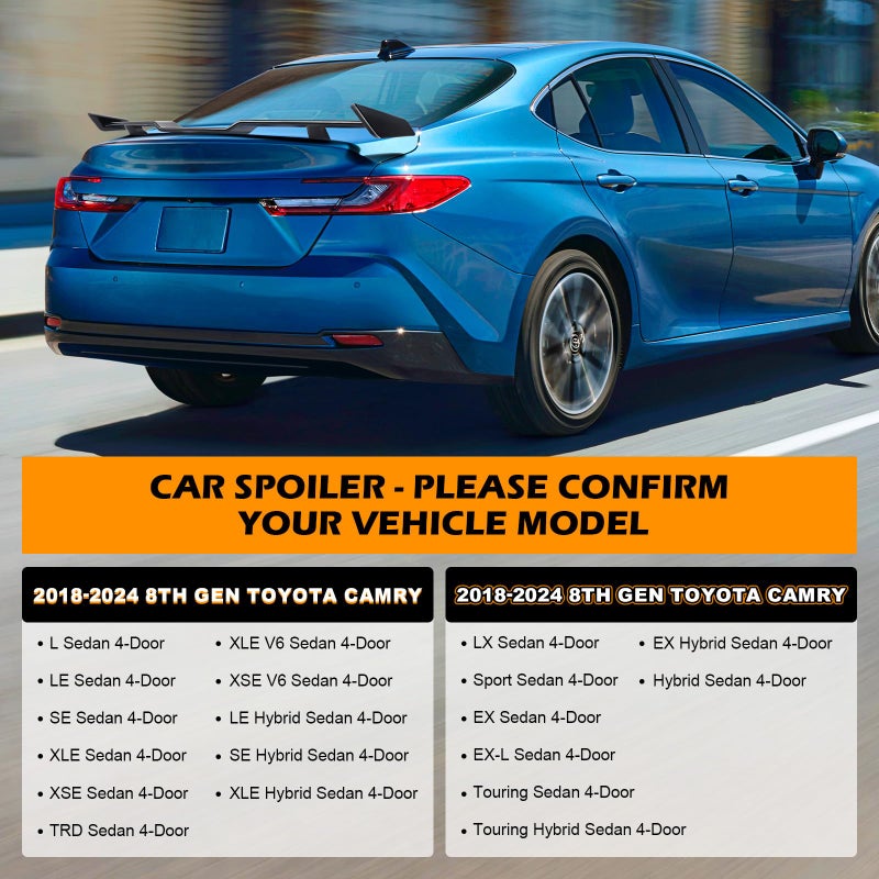 DREAMOTOR Car Spoiler Wing Compatible with Toyota Camry 8th Gen SE XSE LE XLE M4 TRD 2018-2024 Rear Spoiler Wing Aleron Trasero Spoilers for Cars Mods Accessories Body Kit Spoiler Shelf - 57 Inch - Image 2