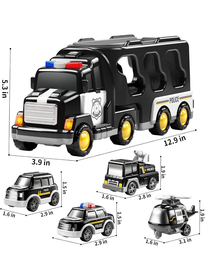 HALAMODO 7Pcs Police Car Toy Set (1 Large Truck + 6 Small Cars) , Police Vehicle Boy Toy , Sturdy Drop-Resistant , Multi-Function Police Vehicle For Role-Play & Storage Habit Training, Children Boys Girls Birthday Gift , Black - Image 2