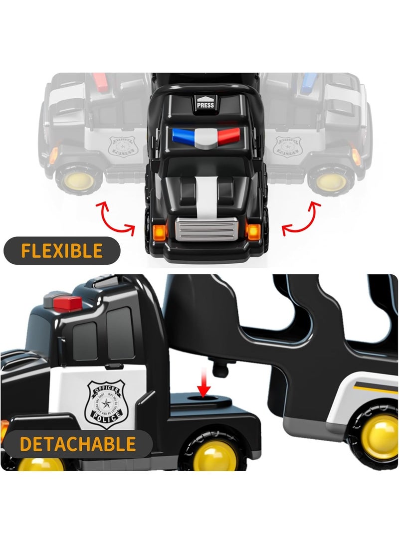 HALAMODO 7Pcs Police Car Toy Set (1 Large Truck + 6 Small Cars) , Police Vehicle Boy Toy , Sturdy Drop-Resistant , Multi-Function Police Vehicle For Role-Play & Storage Habit Training, Children Boys Girls Birthday Gift , Black - Image 4