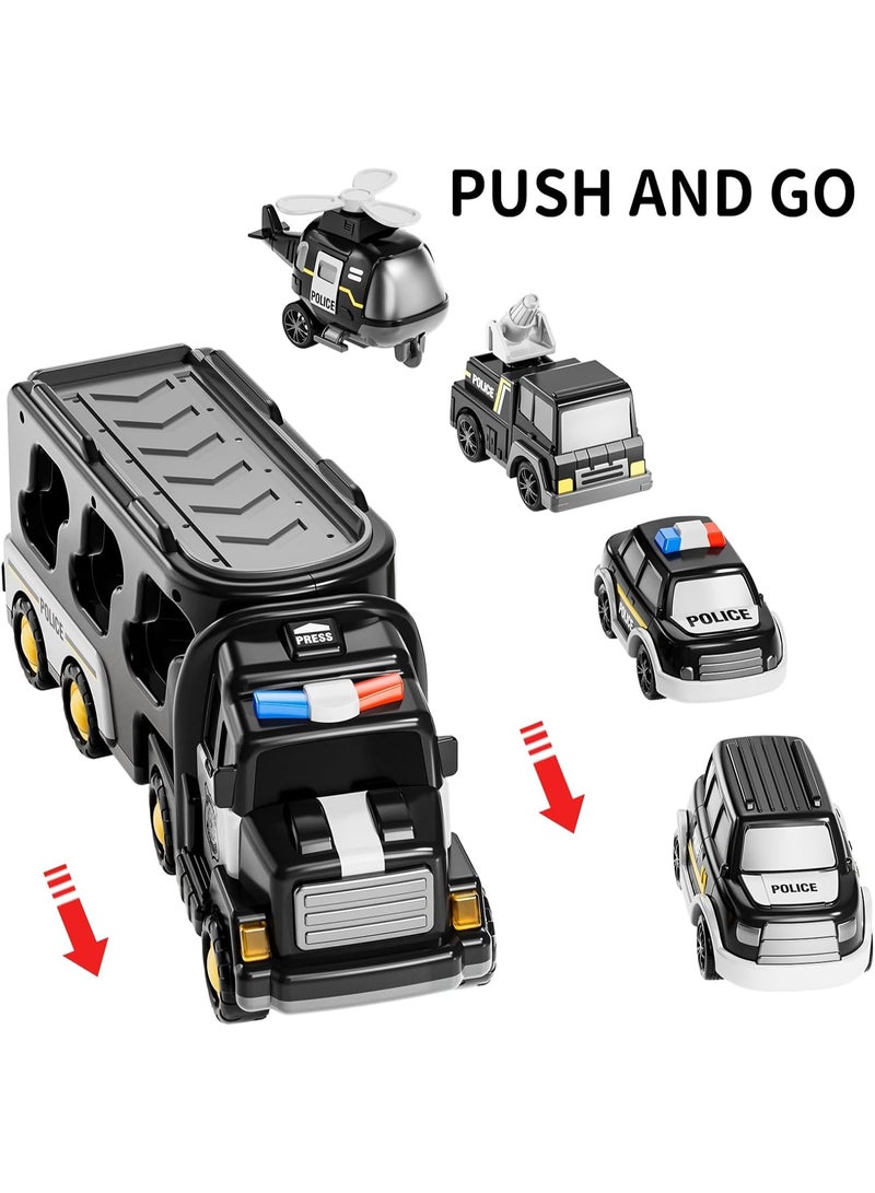 HALAMODO 7Pcs Police Car Toy Set (1 Large Truck + 6 Small Cars) , Police Vehicle Boy Toy , Sturdy Drop-Resistant , Multi-Function Police Vehicle For Role-Play & Storage Habit Training, Children Boys Girls Birthday Gift , Black - Image 5