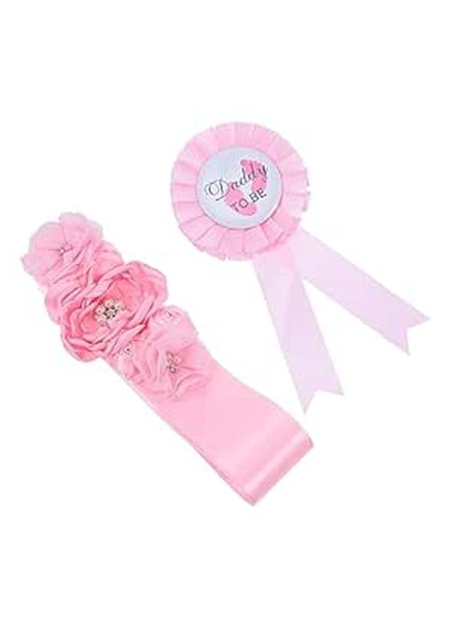 Elegant Flower Shape Maternity Sash Set With Daddy Badge And Belly Belt 2 Pieces - Image 1