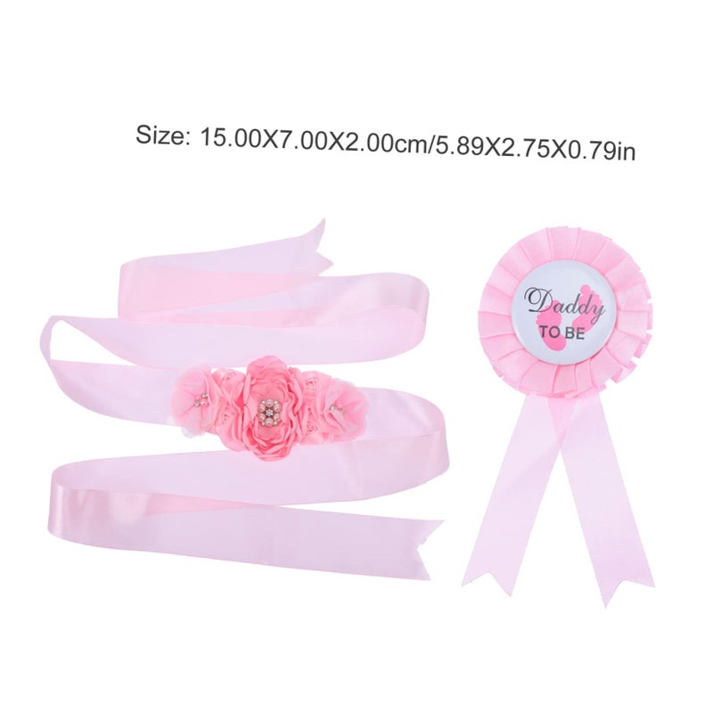 Elegant Flower Shape Maternity Sash Set With Daddy Badge And Belly Belt 2 Pieces - Image 3