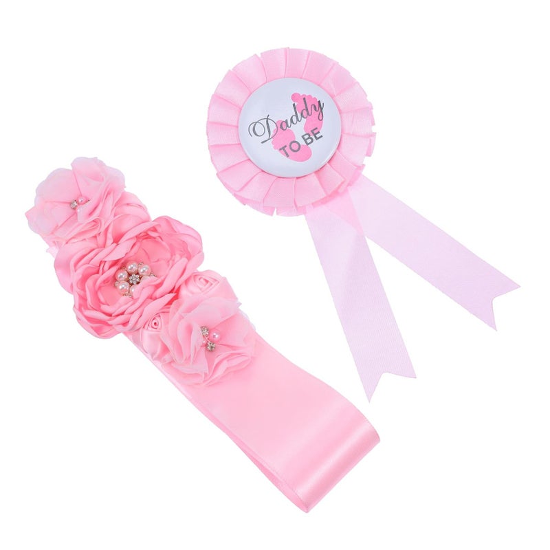 Elegant Flower Shape Maternity Sash Set With Daddy Badge And Belly Belt 2 Pieces - Image 2