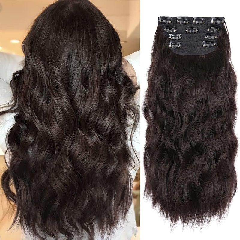 20 Inches Dark Brown Hair Extensions clip in Synthetic Curly Clip in Hair Extension Natural Thick Wavy Hairpieces for Women ColorDark Brown