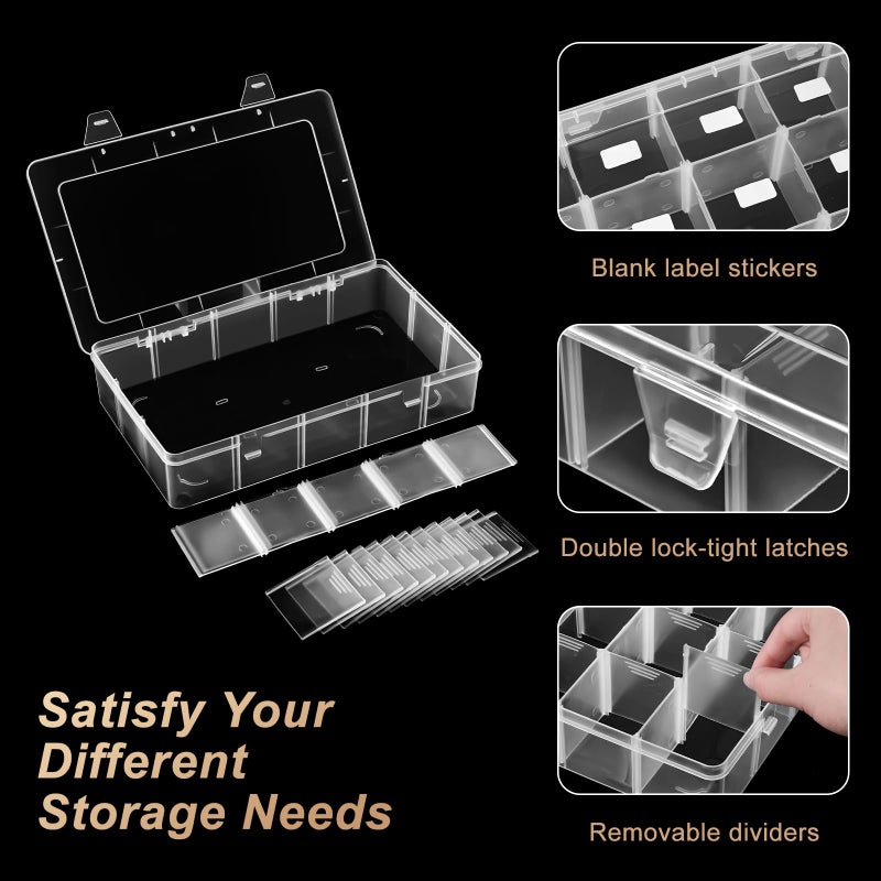 Mauproy 15 Grids Large Plastic Organizer Box with Adjustable Dividers, Clear Craft Organizer and Storage Tackle Box Compartment Container with Label Stickers for Beads, Jewelries, Tools - Image 3