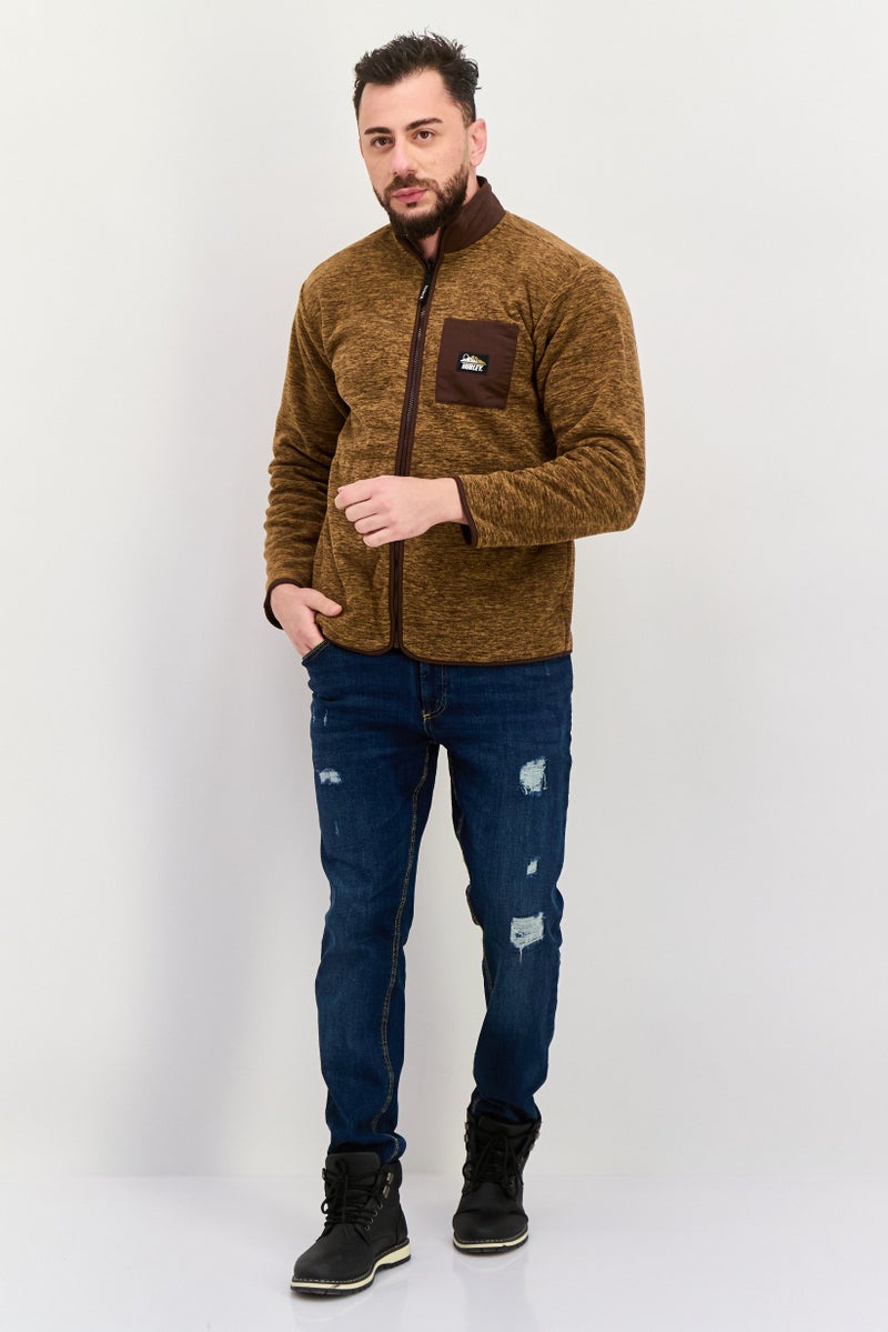 Hurley Men Mock Neck Heather Long Sleeve Sweatshirt, Brown - Image 4