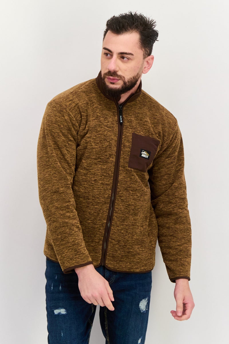 Hurley Men Mock Neck Heather Long Sleeve Sweatshirt, Brown - Image 1