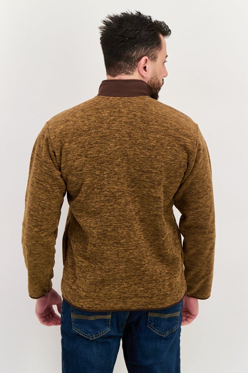 Hurley Men Mock Neck Heather Long Sleeve Sweatshirt, Brown - Image 3