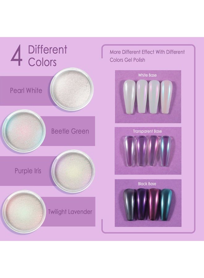 Allstarry Chrome Nail Powder 4 Colors Iridescent Aurora Powder Metallic Mirror Effect Pigment Pearlescent Mermaid Glitter Unicorn Glitter for Nail Art Manicure Decoration Home DIY Salon - Ice Series - Image 2