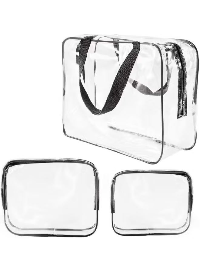 Travel transparent bag wash three-piece pvc cosmetic bag waterproof storage wash bag set sundry storage bag  - Image 3