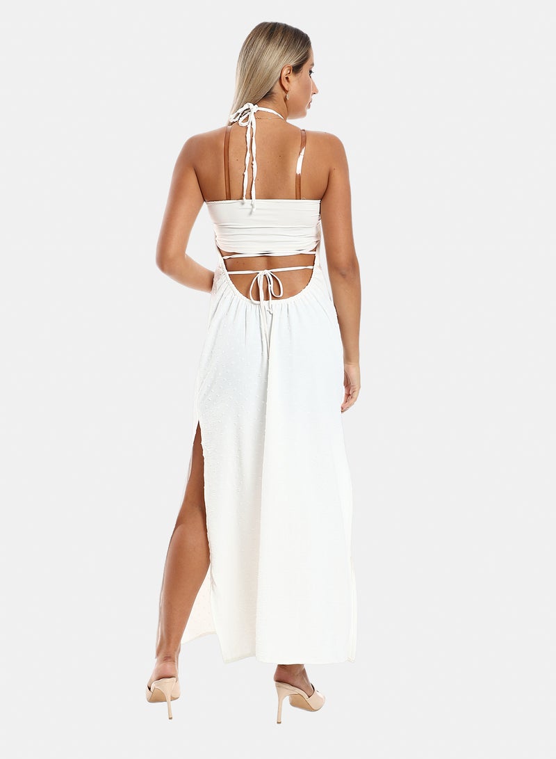 belle Side Slits Backless Halter Neck Cover Up Dress - Image 3