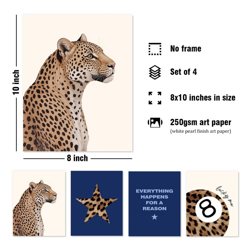 DSHFG Preppy Navy Blue Leopard Cheetah Prints Y2K Room Decor Funky Cheetah Posters for College Dorm Decor Wall Art Set of 4, Lucky 8 Ball Poster for Teen Girls Bedroom Bathroom Dorm 8x10 Unframed - Image 2