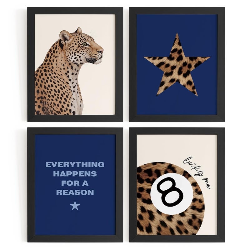DSHFG Preppy Navy Blue Leopard Cheetah Prints Y2K Room Decor Funky Cheetah Posters for College Dorm Decor Wall Art Set of 4, Lucky 8 Ball Poster for Teen Girls Bedroom Bathroom Dorm 8x10 Unframed - Image 1