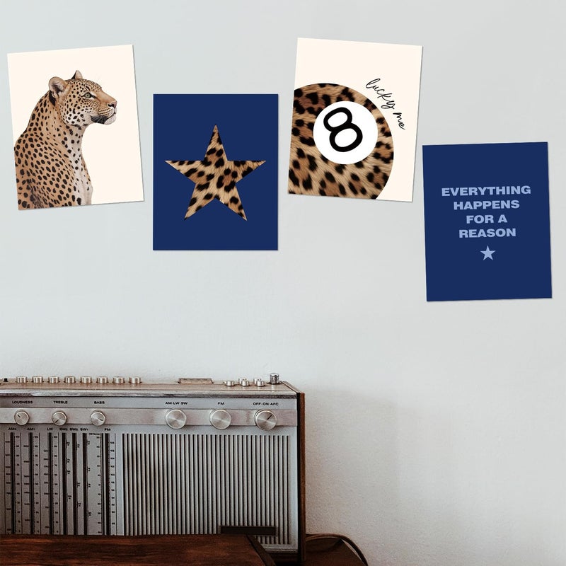 DSHFG Preppy Navy Blue Leopard Cheetah Prints Y2K Room Decor Funky Cheetah Posters for College Dorm Decor Wall Art Set of 4, Lucky 8 Ball Poster for Teen Girls Bedroom Bathroom Dorm 8x10 Unframed - Image 3