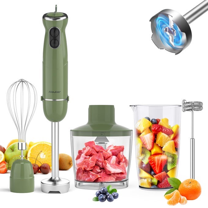 IMMERSION BLENDER HANDHELD 5 IN 1 HAND BLENDER 1000W HAND MIXER STICK BPAFREE 12 SPEED HANDHELD BLENDER WITH MIXING BEAKER CHOPPER WHISK AND MILK FROTHER FOR SOUP SMOOTHIES SAUCE BABY FOOD
