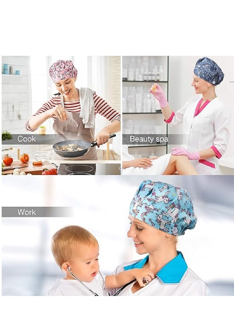 Generic - عبوة من 3 القبعات الجراحية للإناث والذكور قبعة قطنية للتمريض مع أزرار وحزام عرق قابل للتعديل خلفية - Image 1