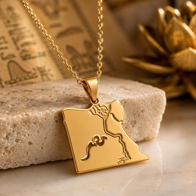Egypt Map Pendant Necklace for Women, Gold Tone, Adjustable Chain, Egyptian Heritage Jewellery, Travel and Culture Gift - Image 4