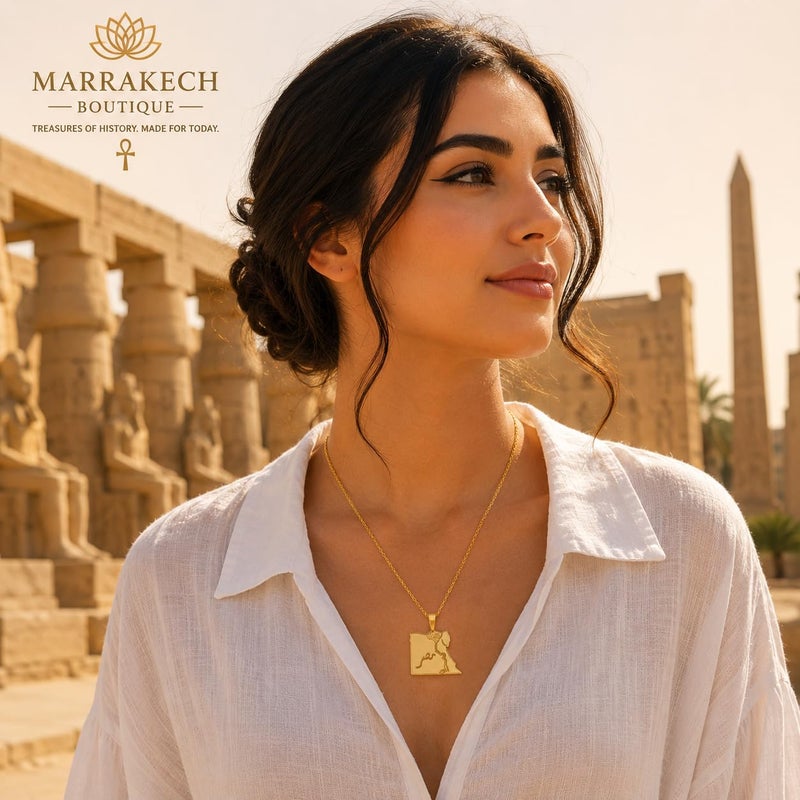 Egypt Map Pendant Necklace for Women, Gold Tone, Adjustable Chain, Egyptian Heritage Jewellery, Travel and Culture Gift - Image 2