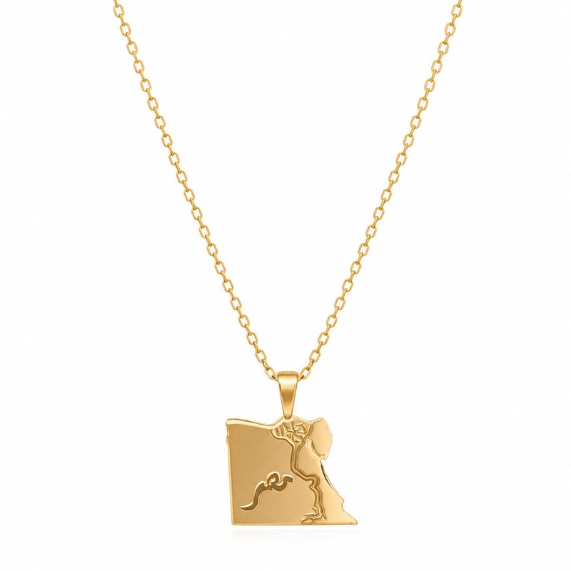 Egypt Map Pendant Necklace for Women, Gold Tone, Adjustable Chain, Egyptian Heritage Jewellery, Travel and Culture Gift - Image 1