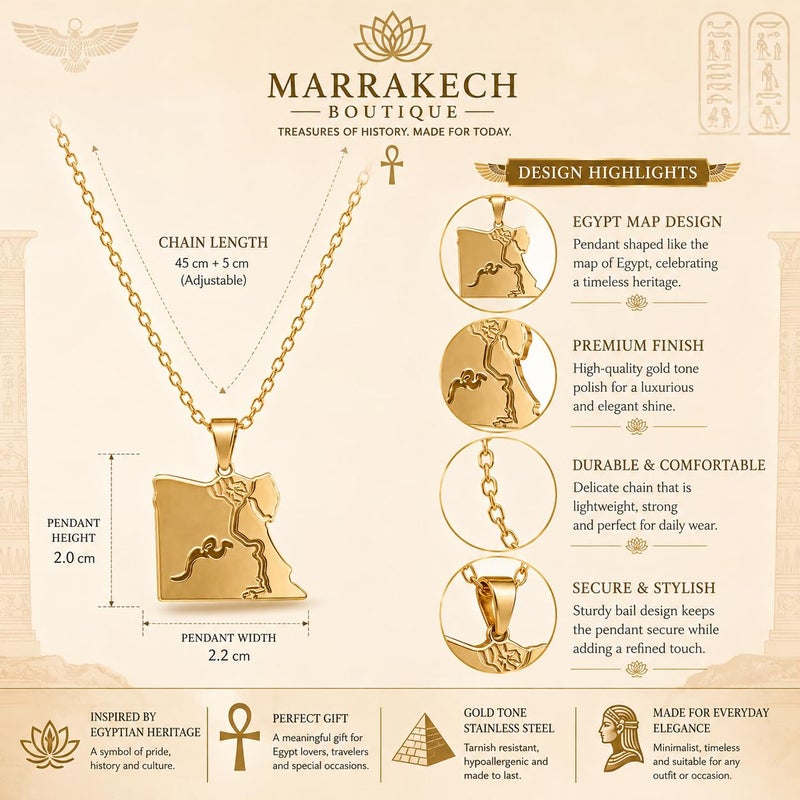 Egypt Map Pendant Necklace for Women, Gold Tone, Adjustable Chain, Egyptian Heritage Jewellery, Travel and Culture Gift - Image 5