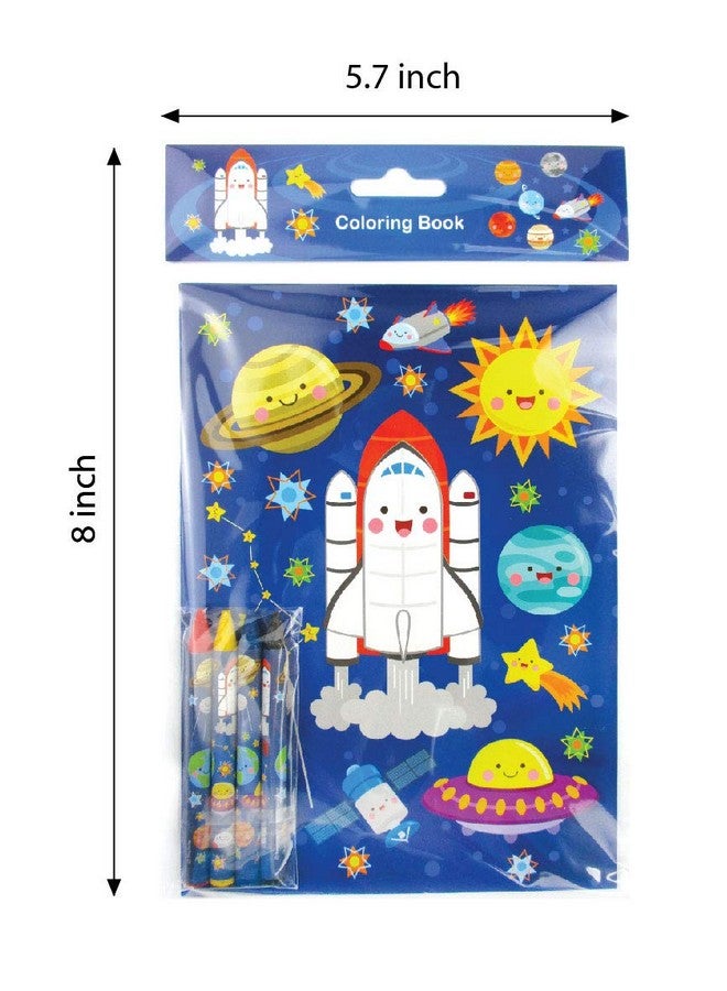 TINYMILLS مجموعة هدايا عيد ميلاد من الفضاء الخارجي مكونة من 108 قطعة (12 حقيبة هدايا كبيرة مع مقبض، 24 طابع، 12 ورقة ملصقات، 12 كتاب تلوين، 48 قلم تلوين) حفلة صاروخ ورائد فضاء - Image 4