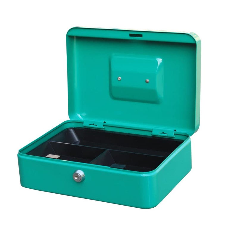 Lukia 12 inch Steel Cash Box (Money Storage Box/Coin Box) with Note and Coin Compartments | Cash Box with Lock and Key - Image 1