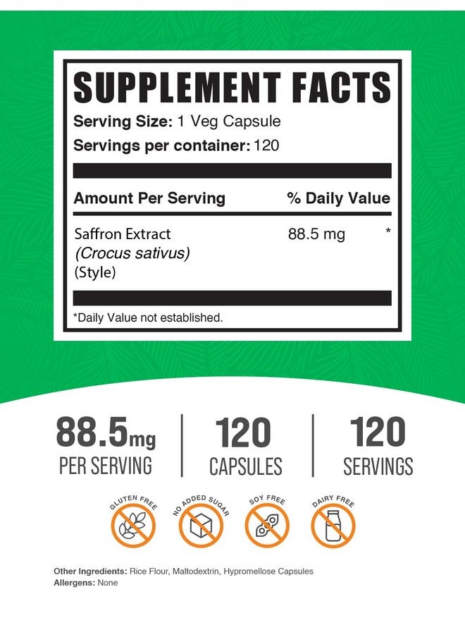 BulkSupplements.com Saffron Extract Capsules - Saffron Supplements, Saffron Extract 88.5mg - Vegan & Gluten Free - 1 Capsule per Serving, 120 Veg Capsules (Pack of 1) - Image 2