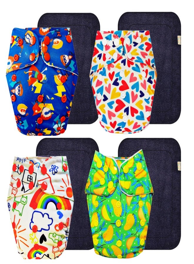 حفاضات دمبلدو القماشية الفاخرة مع حشوة سوداء (عبوة من 4) | ناعمة ولطيفة | وسادة ماصة من 6 طبقات | أزرار كبس قابلة للتعديل | ضرورية للاستخدام اليومي | من 3 أشهر إلى 3 سنوات | للجنسين - Image 1