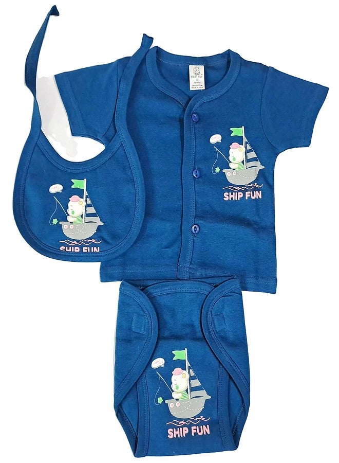 Ess Cubes Enterprise EssCubes Enterprise Super Soft Infant New Born Baby Boy and Baby Girls Clothes Shirt, Washable Diaper Nappy with Bib Set 3-6 Months (Blue) - Image 1